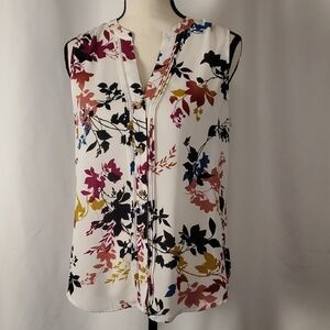 Apt. 9 Red and Black Sleeveless Mandarin Collar Blouse